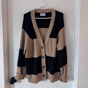 Old Navy Black and Tan Wide Stripe Button-Up Cardigan